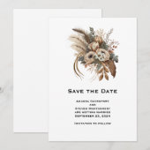 Elegante bloemen bladeren en veren bruiloft save the date (Voorkant / Achterkant)