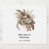 Elegante bloemen bladeren en veren bruiloft sparkling wijnetiket (Enkel label)