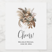 Elegante bloemen bladeren en veren bruiloft wijn etiket (Enkel label)