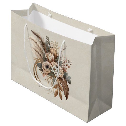 Elegante bloemen, bladeren en veren groot cadeauzakje (Voorkant Gekanteld)