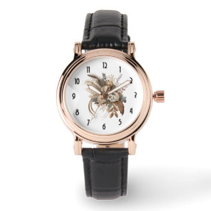 Elegante bloemen, bladeren en veren horloge