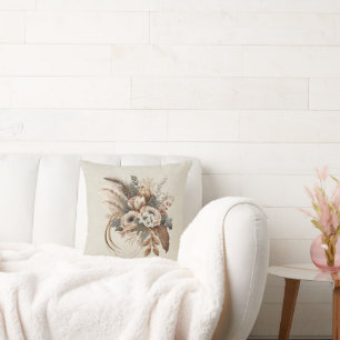 Elegante bloemen, bladeren en veren kussen