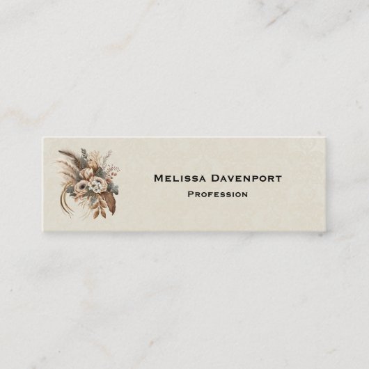 Elegante bloemen, bladeren en veren mini visitekaartje (Voorkant)