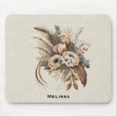 Elegante bloemen, bladeren en veren muismat (Voorkant)