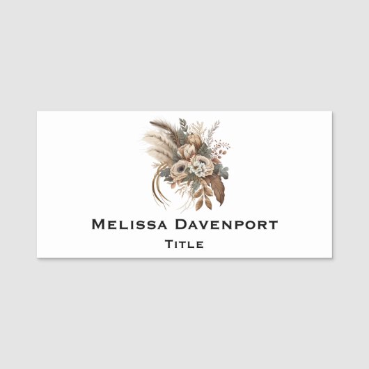 Elegante bloemen, bladeren en veren naamplaatje (Voorkant)
