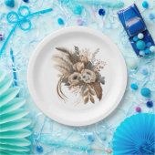 Elegante bloemen, bladeren en veren papieren bordje (Feest)