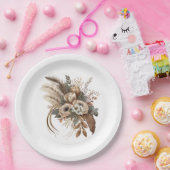 Elegante bloemen, bladeren en veren papieren bordje (Feest)