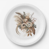 Elegante bloemen, bladeren en veren papieren bordje (Voorkant)