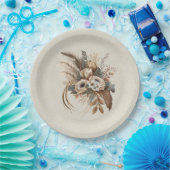 Elegante bloemen, bladeren en veren papieren bordje (Feest)