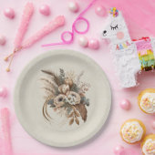 Elegante bloemen, bladeren en veren papieren bordje (Feest)