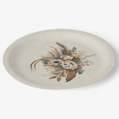 Elegante bloemen, bladeren en veren papieren bordje (Gekanteld)