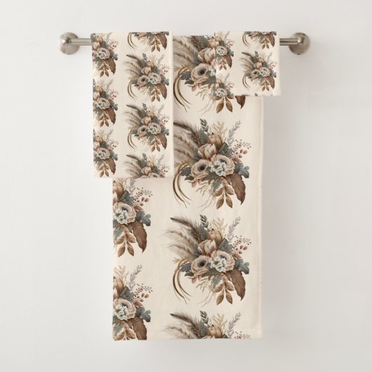 Elegante bloemen bladeren en veren patroon bad handdoek (Insitu)