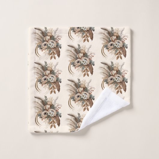 Elegante bloemen bladeren en veren patroon bad handdoek (Wasdoekje)