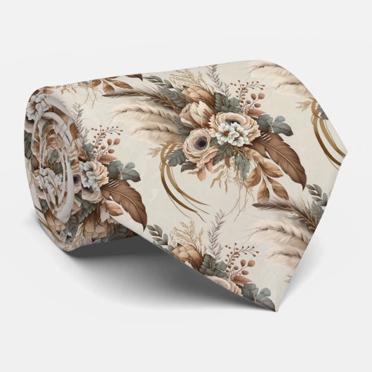 Elegante bloemen bladeren en veren patroon stropdas (Opgerold)