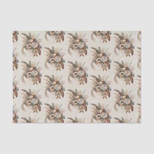 Elegante bloemen bladeren en veren patroon tissuepapier (Voorkant)