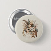 Elegante bloemen, bladeren en veren ronde button 5,7 cm (Voorkant /achterkant)