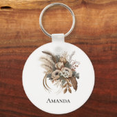 Elegante bloemen, bladeren en veren sleutelhanger (Voorkant)