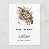 Elegante bloemen bladeren en veren sparen de datum uitnodiging briefkaart (Voorkant)