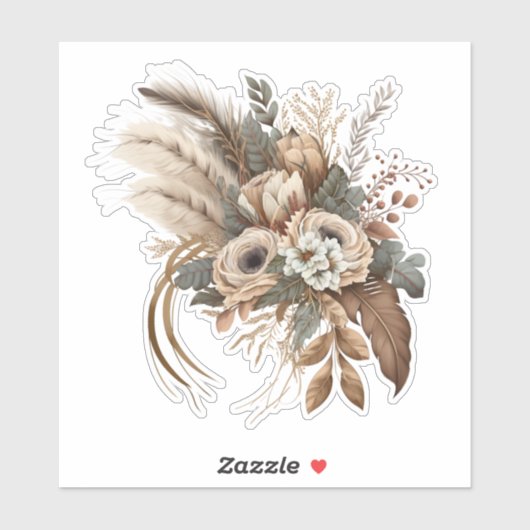 Elegante bloemen, bladeren en veren sticker (Vel)