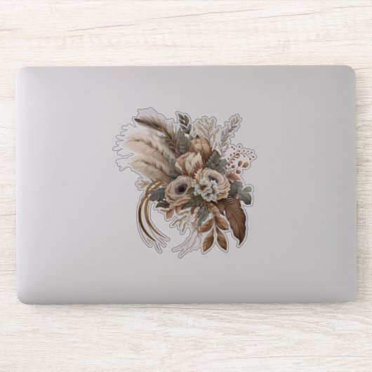 Elegante bloemen, bladeren en veren sticker (Computer)