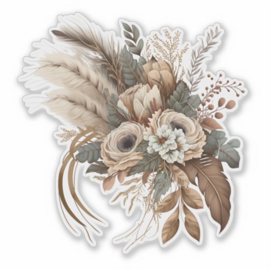 Elegante bloemen, bladeren en veren sticker (Voorkant)