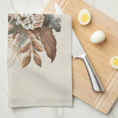 Elegante bloemen, bladeren en veren theedoek (Quarter Fold)