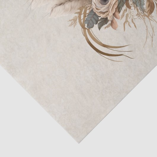 Elegante bloemen, bladeren en veren tissuepapier (Detail)