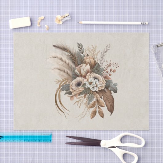 Elegante bloemen, bladeren en veren tissuepapier (Craft)