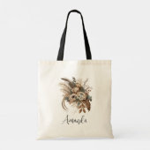Elegante bloemen, bladeren en veren tote bag (Achterkant)