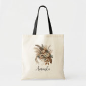 Elegante bloemen, bladeren en veren tote bag (Voorkant)
