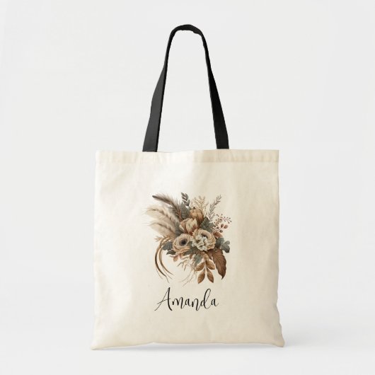 Elegante bloemen, bladeren en veren tote bag (Voorkant)