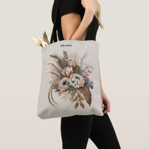 Elegante bloemen, bladeren en veren tote bag