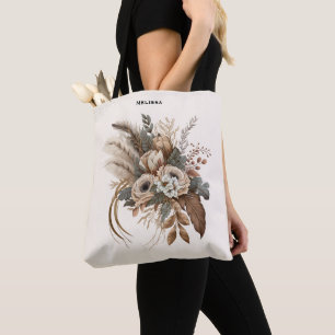 Elegante bloemen, bladeren en veren tote bag