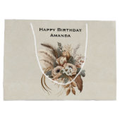 Elegante bloemen bladeren en veren verjaardag groot cadeauzakje (Achterkant)