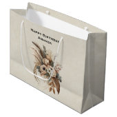 Elegante bloemen bladeren en veren verjaardag groot cadeauzakje (Voorkant Gekanteld)