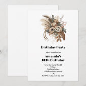 Elegante bloemen bladeren en veren verjaardag kaart (Voorkant / Achterkant)