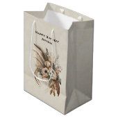 Elegante bloemen bladeren en veren verjaardag medium cadeauzakje (Voorkant Gekanteld)