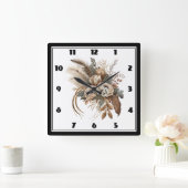 Elegante bloemen, bladeren en veren vierkante klok (Huis)