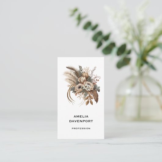 Elegante bloemen, bladeren en veren visitekaartje (Staand voorkant)