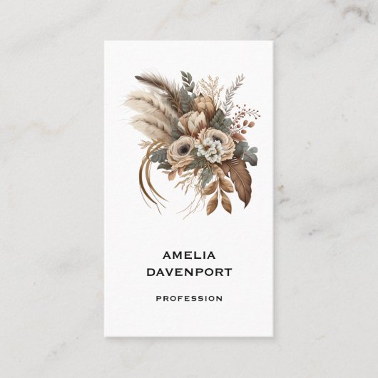 Elegante bloemen, bladeren en veren visitekaartje (Voorkant)
