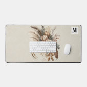 Elegante Bloemen Bladgroen en Veren Monogram Bureaumat (Keyboard & Muis)