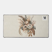 Elegante Bloemen Bladgroen en Veren Monogram Bureaumat (Voorkant)