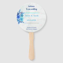 Elegante bloemen Blauw Aangepaste bruiloft program Handwaaier