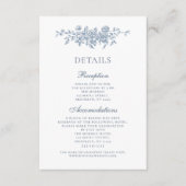 Elegante Bloemen Blauw Bruiloft Details Informatiekaartje (Voorkant)