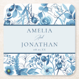 Elegante Bloemen Blauw bruiloft repetitie diner Kartonnen Onderzetters