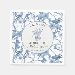 Elegante Bloemen Blauw en Wit Huwelijksreceptie Servet