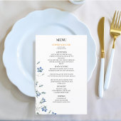 Elegante Bloemen Blauw Huwelijk Budget Menu