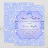 Elegante Bloemen Blauw Sweet16 Verjaardag uitnodig Kaart (Voorkant / Achterkant)