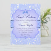 Elegante Bloemen Blauw Sweet16 Verjaardag uitnodig Kaart (Staand voorkant)