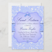 Elegante Bloemen Blauw Sweet16 Verjaardag uitnodig Kaart (Voorkant)